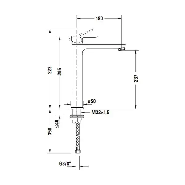 Смеситель для раковины высокий Duravit A.1 (цвет - хром), без донного клапана (A11040002010) фото 2 Aquada.com.ua