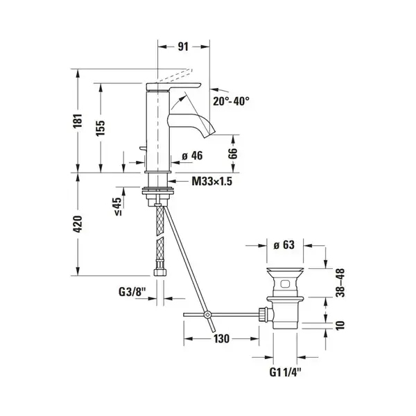 Смеситель для раковины Duravit C.1 (цвет - хром), с донным клапаном (C11010001010) фото 2 Aquada.com.ua
