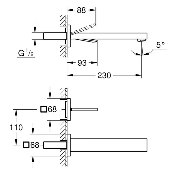 Grohe Eurocube Joy Смеситель для раковины на два отверстия L-Size (19998000)
