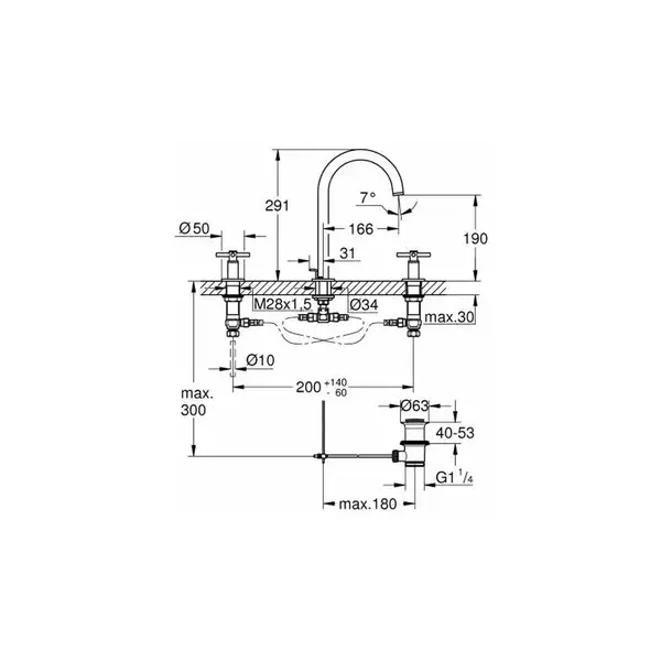 GROHE Смеситель двухвентильный Atrio New для раковины на 3 отверстия, монтаж на бортик, хром (20008003) фото 2 Aquada.com.ua