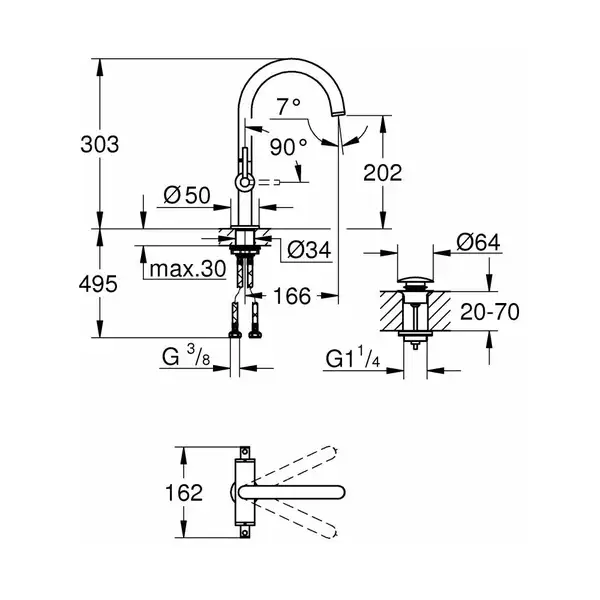 Grohe Atrio new Смеситель для раковины на одно отверстие, L-Size (21022DC3) (21022DC3) фото 2 Aquada.com.ua