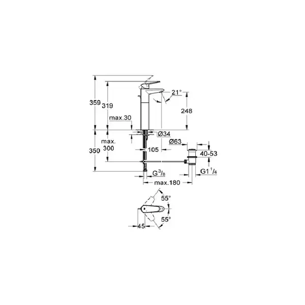 Смеситель для раковины Grohe Eurodisc Cosmopolitan (цвет - хром) (23055002) фото 2 Aquada.com.ua