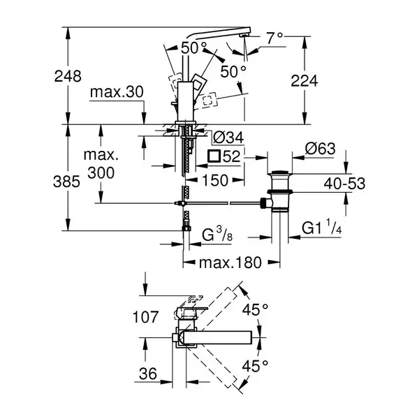 Grohe Eurocube Смеситель для умывальника L-Size, хром (23135000)
