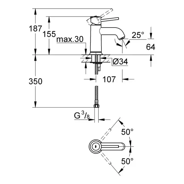 Grohe BauClassic Смеситель для раковины S, хром (23162000)