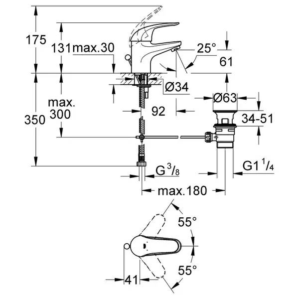 Змішувач для раковини S-розміру Grohe Euroeco New (23262000)