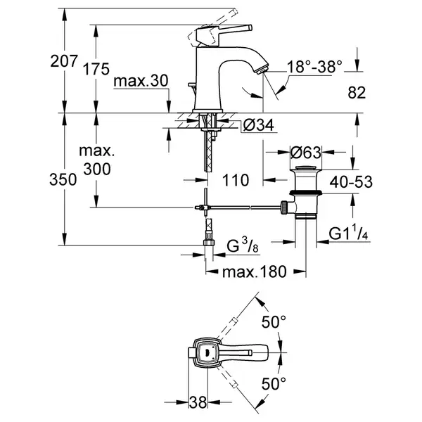 Змішувач для раковини M-розміру Grohe Grandera (23303000)