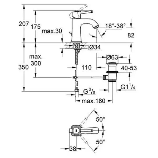 Змішувач для умивальника Grohe Grandera M-Size, хром (23303IG0)