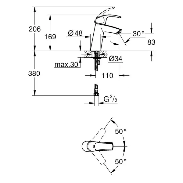 Змішувач для раковини M-розміру Grohe Eurosmart (23324001)