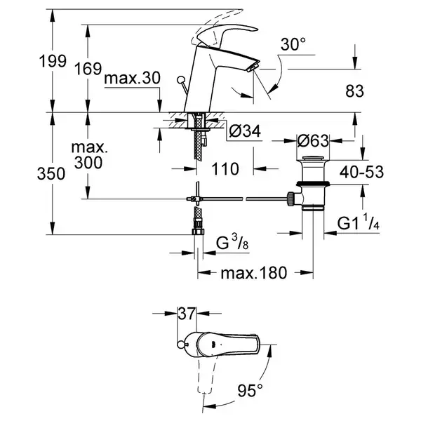 GROHE Одноважільний змішувач для раковини M-size Eurosmart  (2339310E) (2339310E) фото 6 Aquada.com.ua