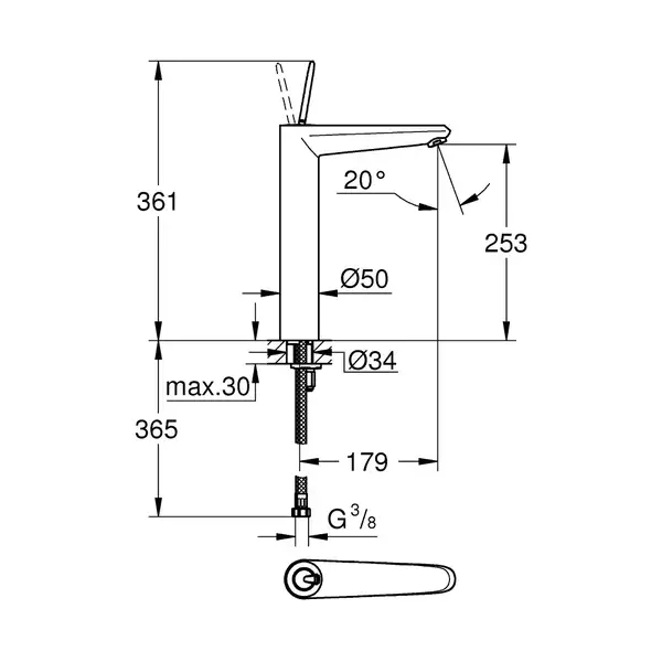 Змішувач одинважільний для раковини Grohe Eurodisc Joy XL-size (23428000)