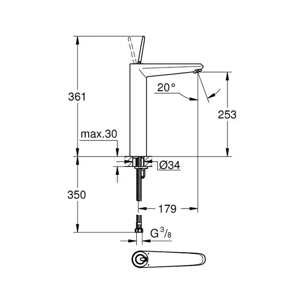 Grohe Eurodisc Joy Смеситель однорычажный для раковины XL-Size (23428LS0) (23428LS0) фото 2 Aquada.com.ua