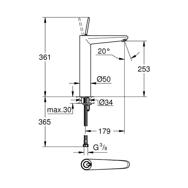 Змішувач одинважільний для раковини Grohe Eurodisc Joy XL-size (23428LS0)