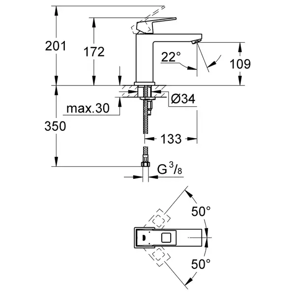 Grohe Eurocube Змішувач для раковини M-розміру, хром (23446000)