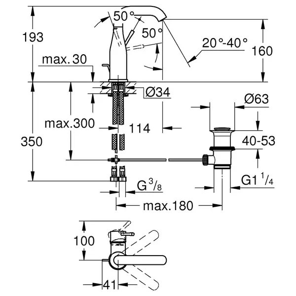 Змішувач для раковини M-розміру Grohe Essence New (23462001)