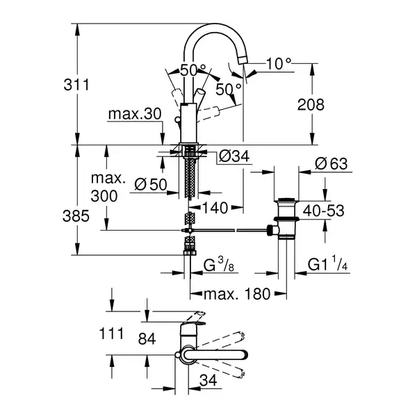 Змішувач для раковини L-розміру Grohe Eurosmart (23537002)