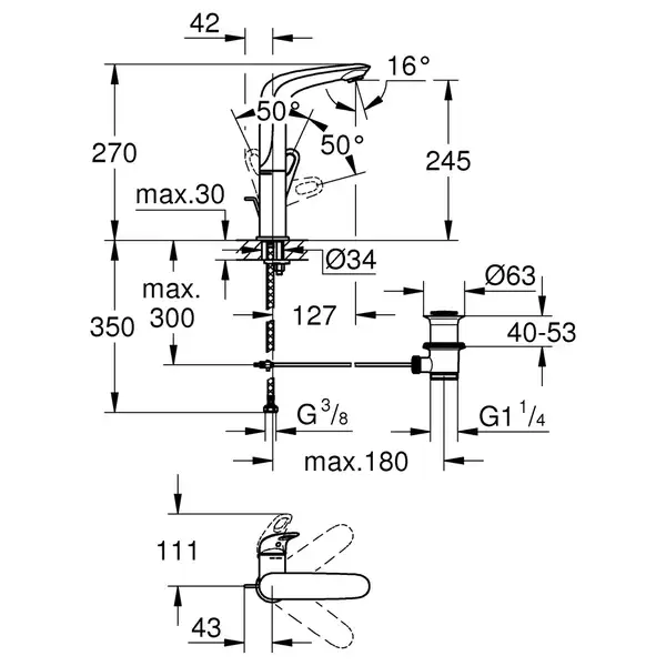 Grohe Eurostyle Змішувач для раковини L-розміру, хром (23569003)