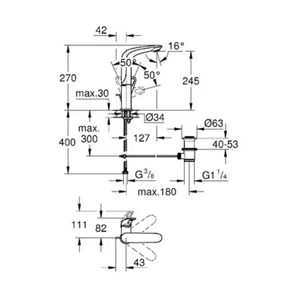 Grohe Eurostyle Змішувач для раковини L-розміру, хром (23569003)