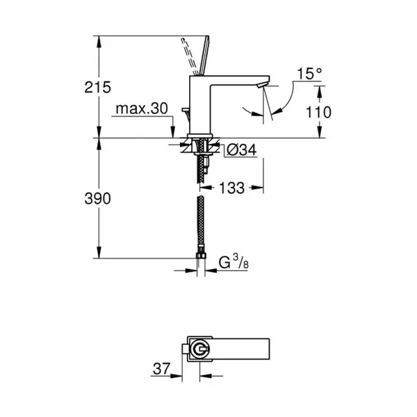 Змішувач для умивальника Grohe EuroCube Joy M-Size, хром (23658000)