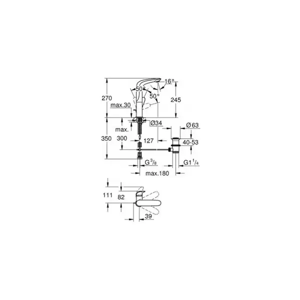 Смеситель однорычажный для раковины Grohe Eurostyle Solid 1/2" L-Size (цвет - хром) с донным клапаном (23718003) фото 2 Aquada.com.ua
