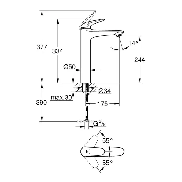 Смеситель для раковины высокий Grohe Eurostyle Solid 15XL-Size (цвет - белый) без донного клапана (23719LS3) фото 2 Aquada.com.ua