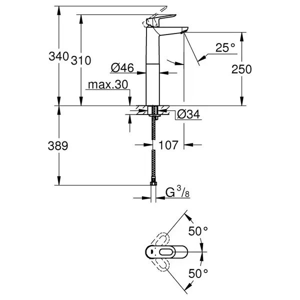 Змішувач на стільницю для раковини XL-розміру Grohe BauLoop (23764000)