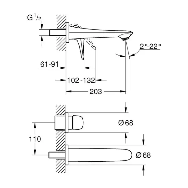 Смеситель для раковины на два отверстия Grohe Eurostyle Solid M-Size (цвет - белый) вынос 203 мм (29097LS3) фото 2 Aquada.com.ua