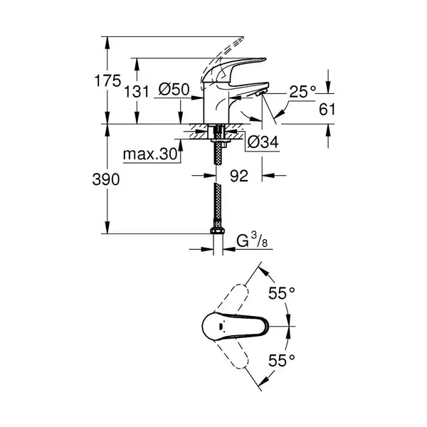 Змішувач для раковини S-розміру Grohe Euroeco New (32734000)