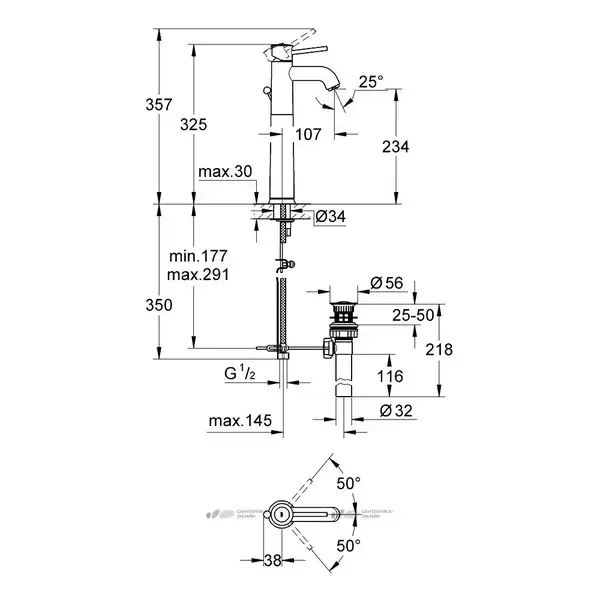 GROHE Смеситель для раковины, однорычажный, высокий BauClassic (32868000) фото 4 Aquada.com.ua