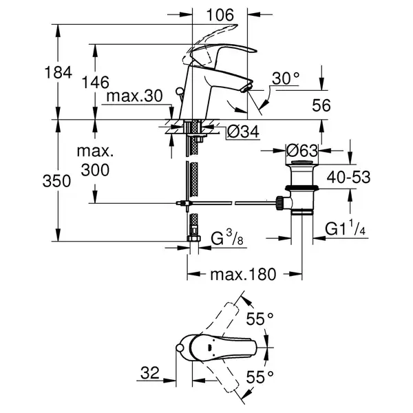 Змішувач для раковини S-розміру Grohe Eurosmart (33265002)