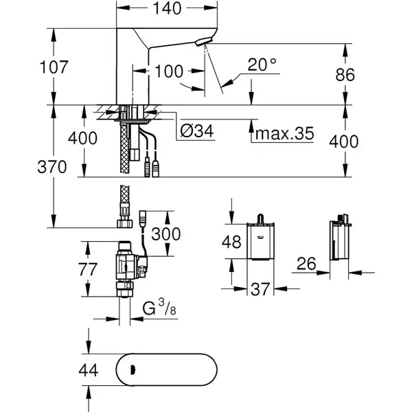 Монокран на одну воду сенсорний, 6V Grohe Euroeco Cosmopolitan E (36271000)