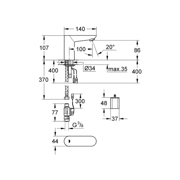 Монокран на одну воду сенсорний, 6V Grohe Euroeco Cosmopolitan E (36271000)