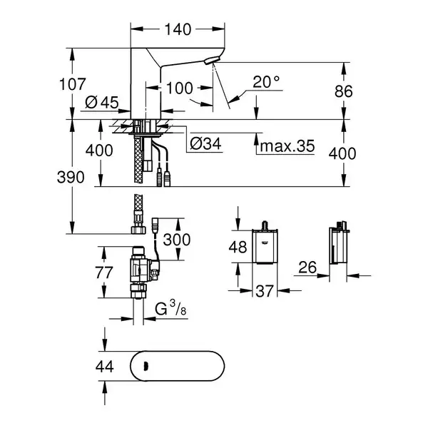 Монокран на одну воду сенсорний, 6V Grohe Euroeco Cosmopolitan E (36271000)
