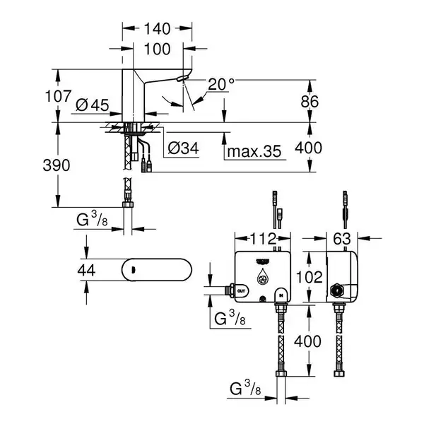 Grohe Euroeco Cosmopolitan E Монокран сенсорный, хром (36384000)