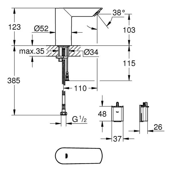 Grohe Bau Cosmopolitan E Смеситель для умывальника, хром (36452000)