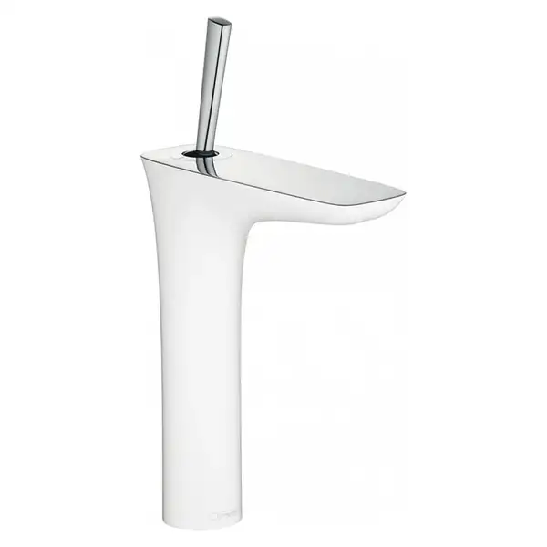 Смеситель для раковины, однорычажный Hansgrohe PuraVida (цвет - хром/белый), с донным клапаном Push-Open (15081400) фото 1 Aquada.com.ua