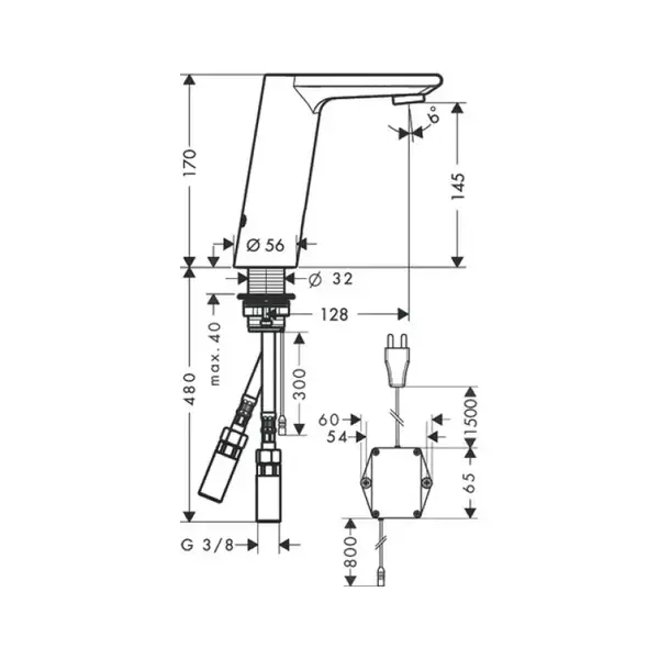 Смеситель для раковины, электронный Hansgrohe Metris S (цвет - хром) (31103000) фото 2 Aquada.com.ua