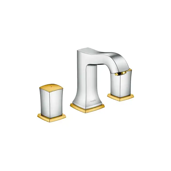 Смеситель для раковины на 3 отверстия Hansgrohe Metropol Classic (цвет - хром/золото), с донным клапаном (31304090) фото 1 Aquada.com.ua