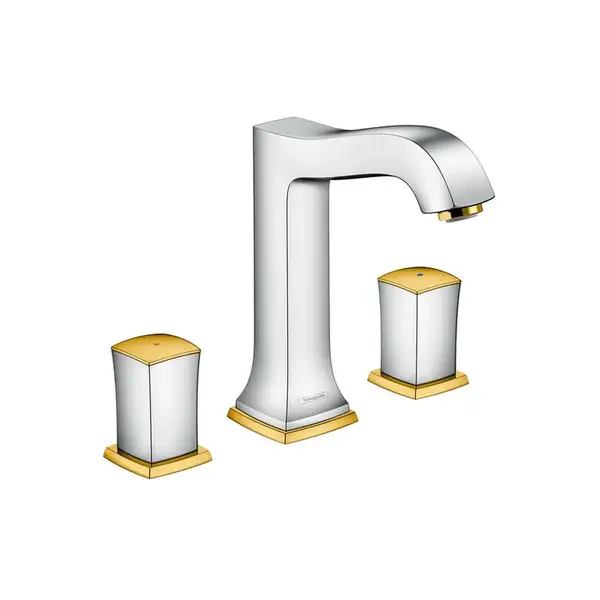 Смеситель для раковины на 3 отверстия Hansgrohe Metropol Classic (цвет - хром/золото), с донным клапаном (31305090) фото 1 Aquada.com.ua