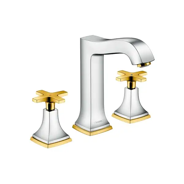 Смеситель для раковины на 3 отверстия Hansgrohe Metropol Classic (цвет - хром/золото), с донным клапаном (31307090) фото 1 Aquada.com.ua