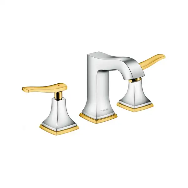 Смеситель для раковины на 3 отверстия Hansgrohe Metropol Classic (цвет - хром/золото), с донным клапаном (31330090) фото 1 Aquada.com.ua