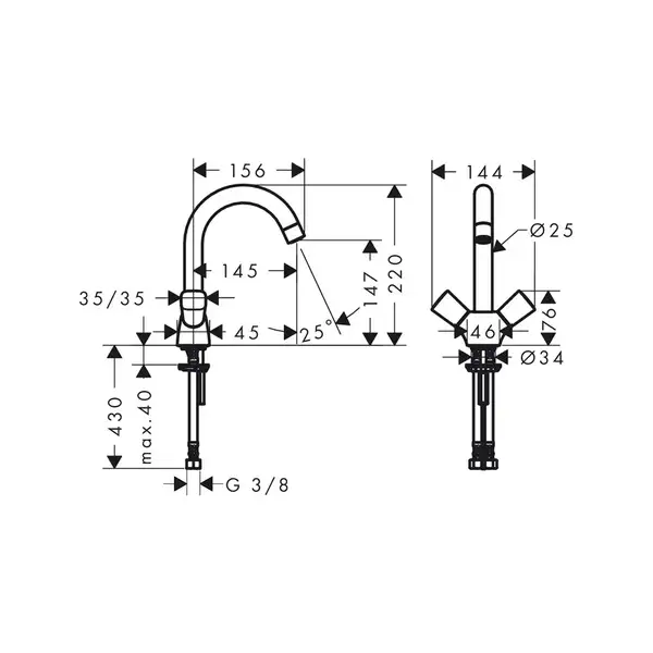 Смеситель для раковины, двухвентильный Hansgrohe Logis (цвет - хром) (71271000) фото 2 Aquada.com.ua