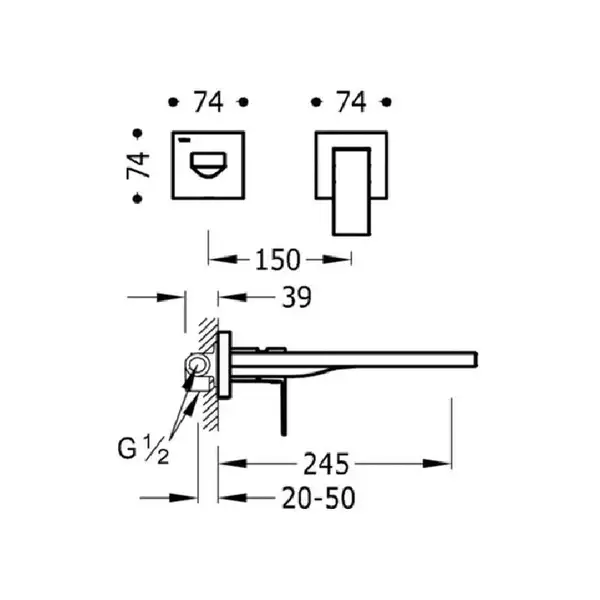 Смеситель для раковины со стены TRES Cuadro 245 mm хром (00620011) фото 3 Aquada.com.ua