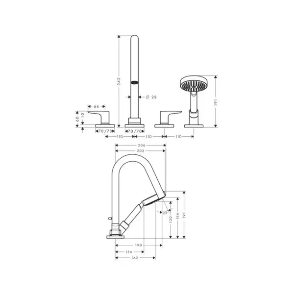 Смеситель на борт ванны Axor Citterio M (34454000) фото 2 Aquada.com.ua