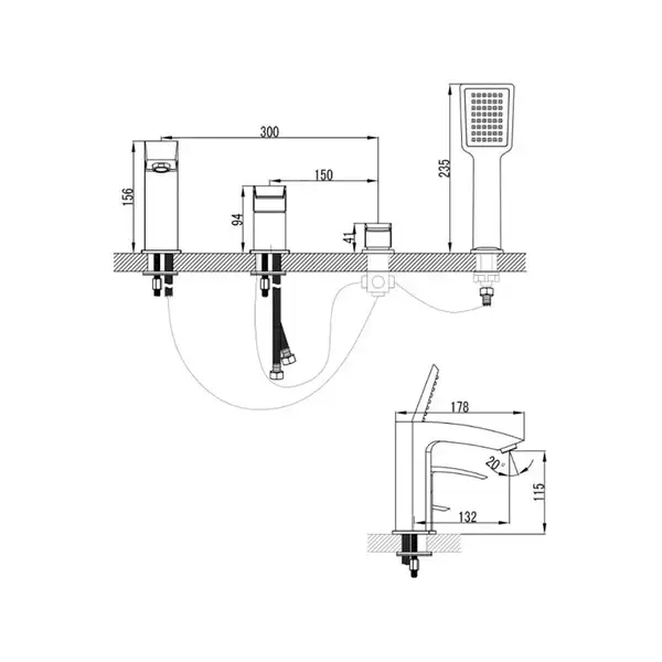 Смеситель на борт ванны Devit Fresh (цвет - хром), с душевым гарнитуром (28177125) фото 2 Aquada.com.ua