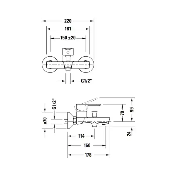 Смеситель для ванны Duravit A.1 (цвет - хром) (A15230000010) фото 2 Aquada.com.ua
