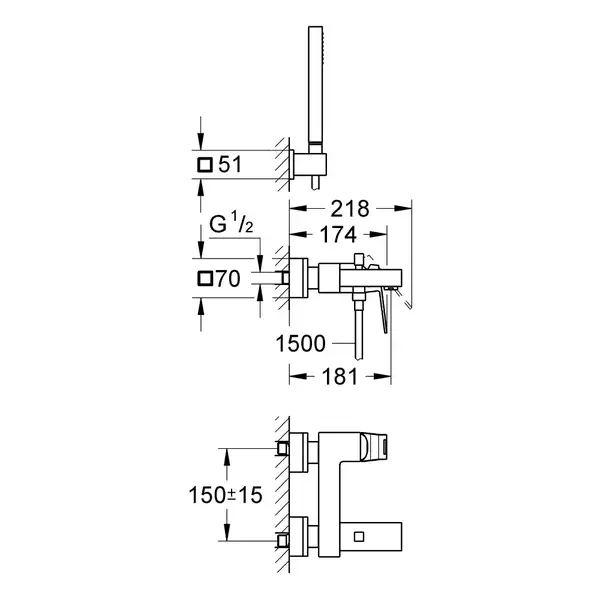Grohe Eurocube Смеситель для ванны, хром (23141000)