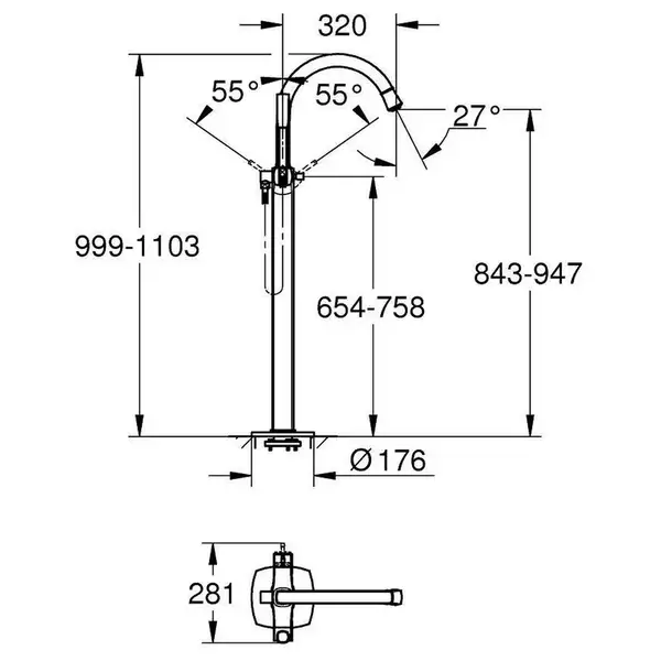 Grohe Grandera Підлоговий змішувач для ванни, хром (23318000)