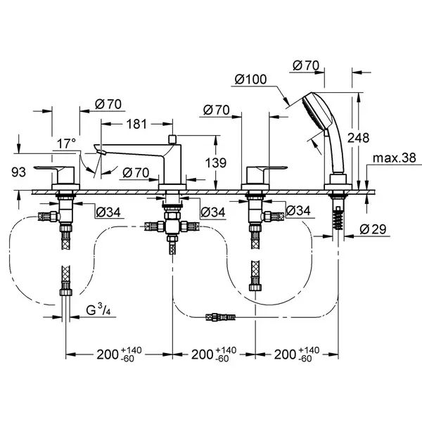 GROHE Комплект для ванни на 4 отвори BauLoop  (2511900A) (2511900A) фото 4 Aquada.com.ua