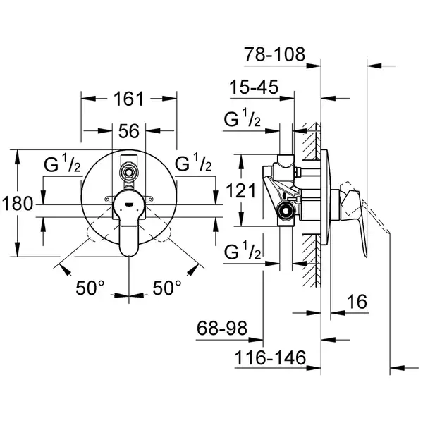 GROHE Смеситель для ванны, однорычажный, встраиваемый BauEdge  (29079000) фото 2 Aquada.com.ua