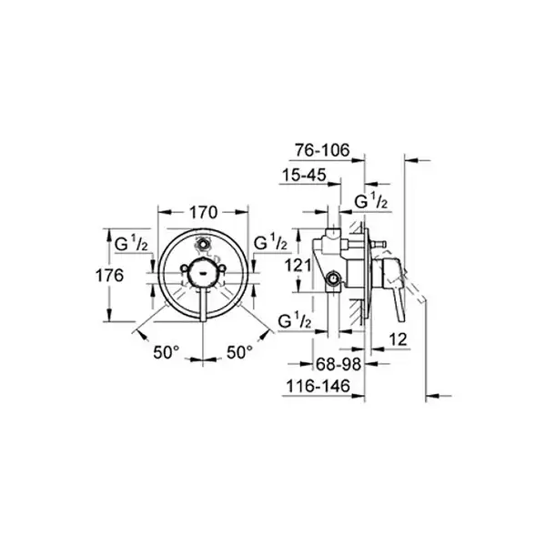 Смеситель однорычажный для ванны Grohe Concetto DN 15 (цвет - хром) со встраиваемой и наружной частью (32214001) фото 2 Aquada.com.ua